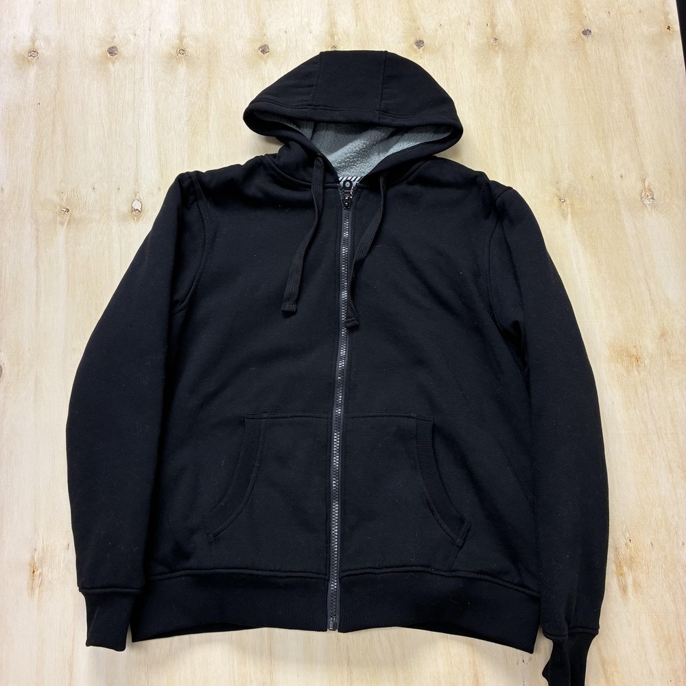 Y2K US LIFE Hoodie Mens Medium Black Sherpa Lined Full Zip Fleece Sweatshirt